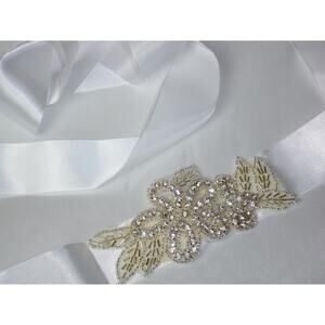 Bridal belt sash, white rhinestone applique wedding formal party bridal belt